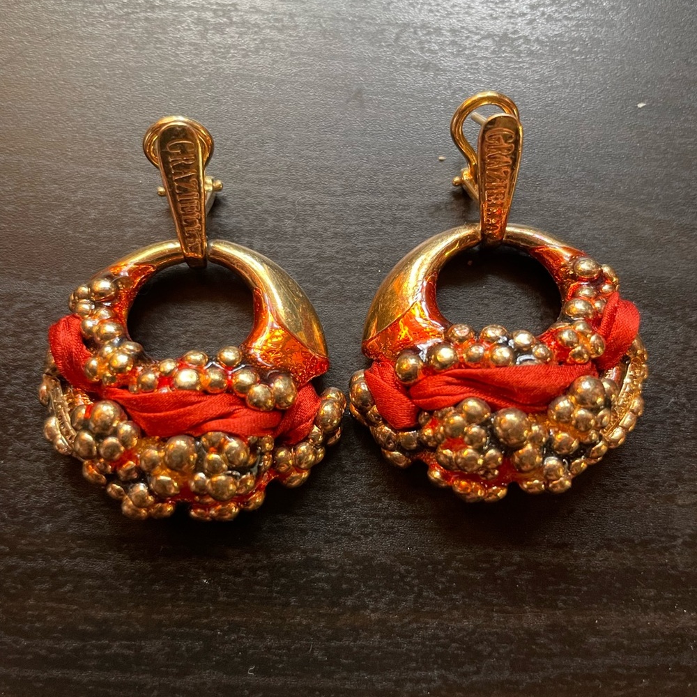 Vintage Graziella Silver and Ribbon Earrings